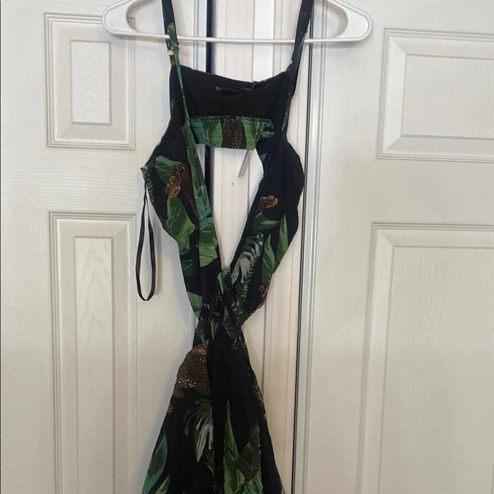 Tropical Print Black Dress